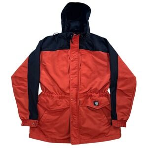 Vintage Carhartt Hooded Jacket Orange & Black Colorblock Medium Coat Mesh Lined